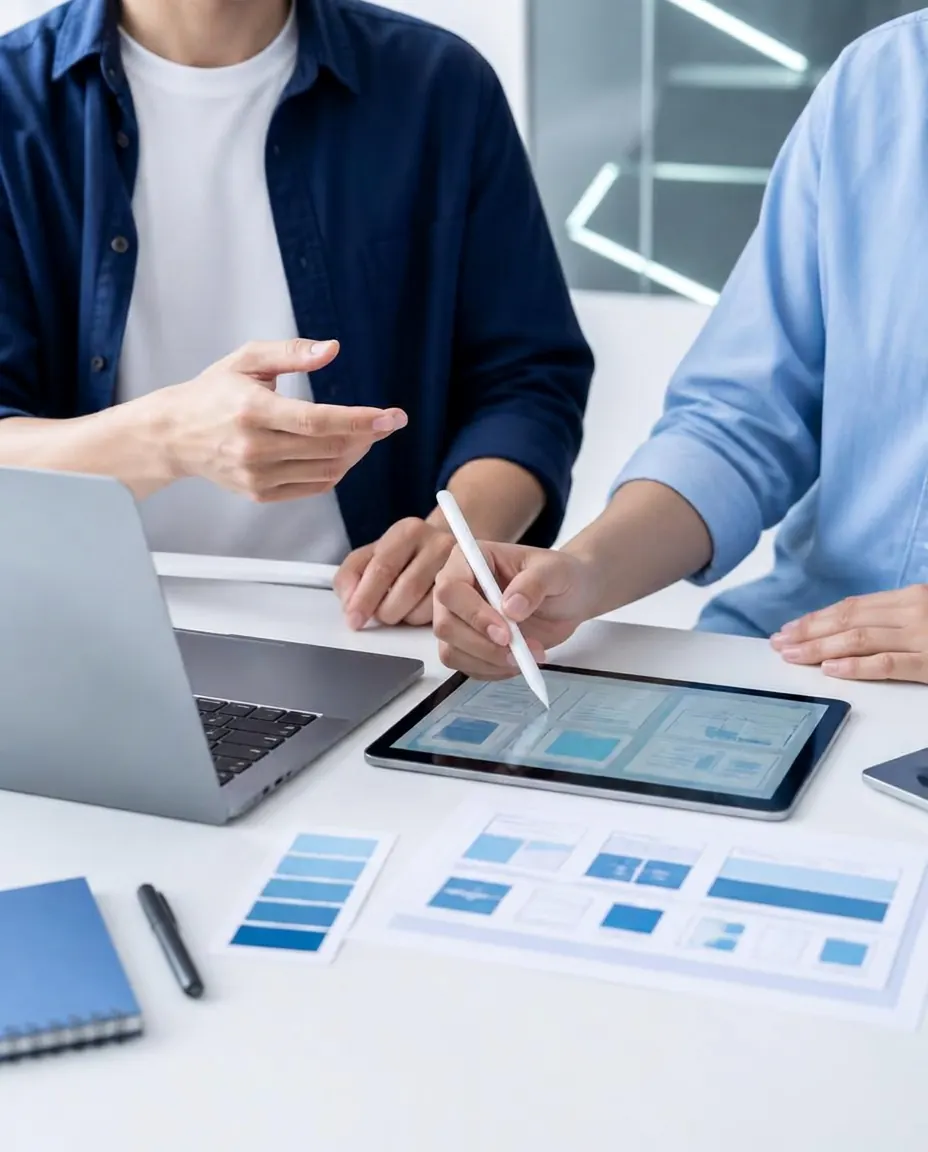 Zwei Personen planen gemeinsam ein Webdesign-Projekt